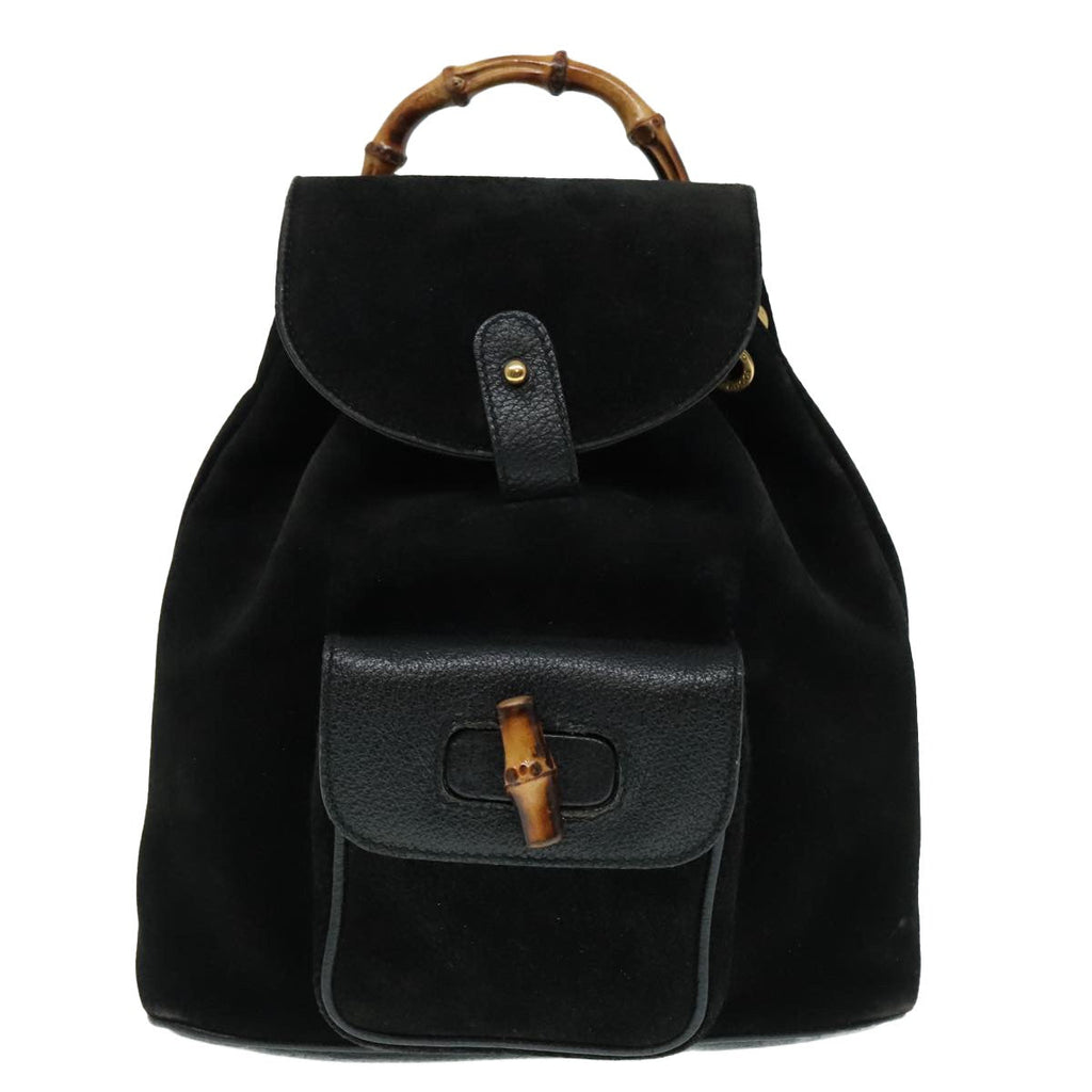 Gucci Gucci Bamboo Backpack Daim Black Suede Backpack Bag (Pre-Owned)
