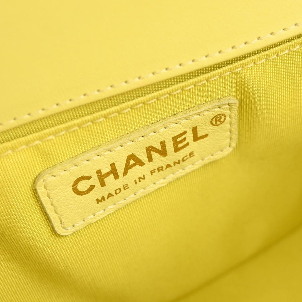 Chanel Boy Flap Bag Quilted Lambskin Yellow Leather Shoulder Bag Bag (Pre-Owned)