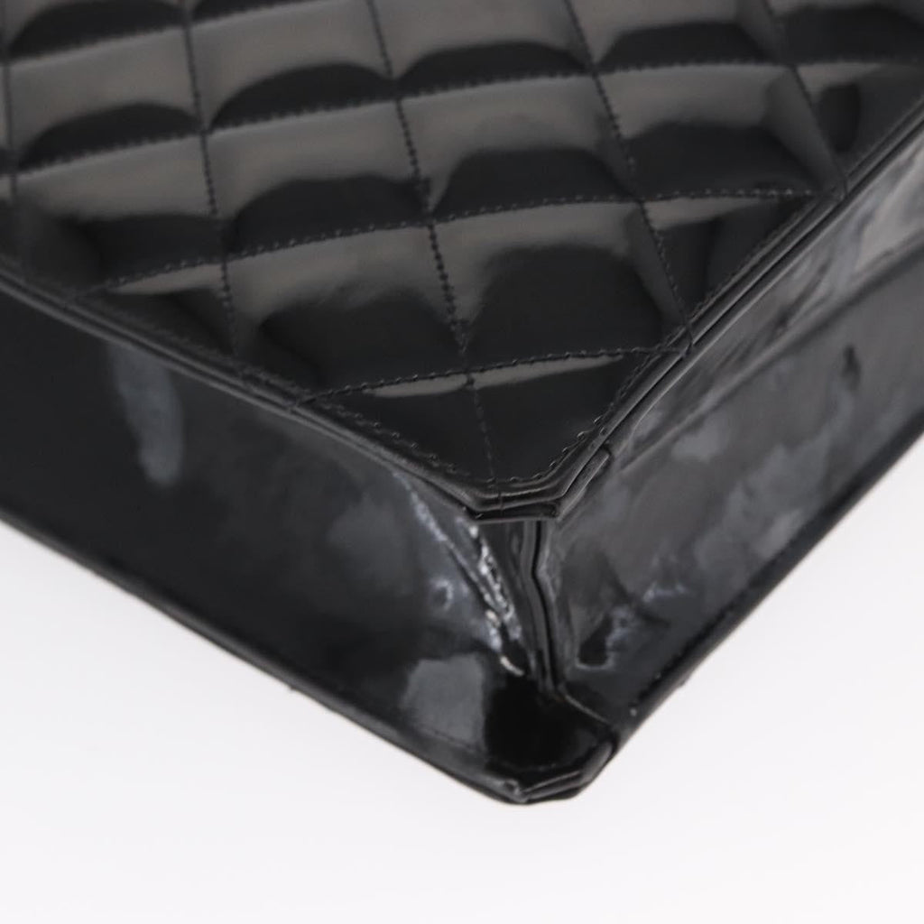 Chanel Chocolate Bar Tote Leather Black Patent_Leather Handbag (Pre-Owned)