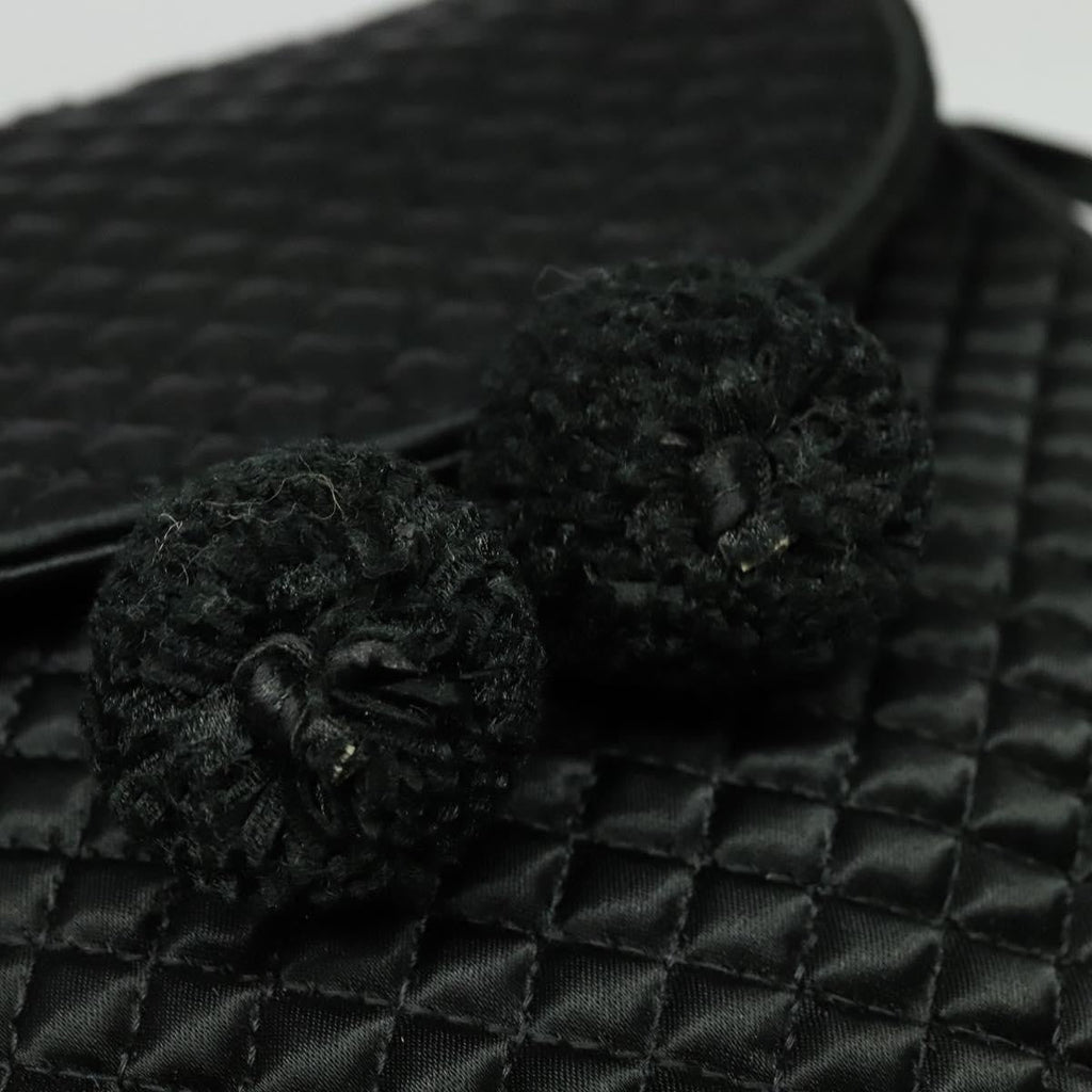 Bottega Veneta Intrecciato Clutch Bag Calfskin Black Satin Shoulder Bag Bag (Pre-Owned)