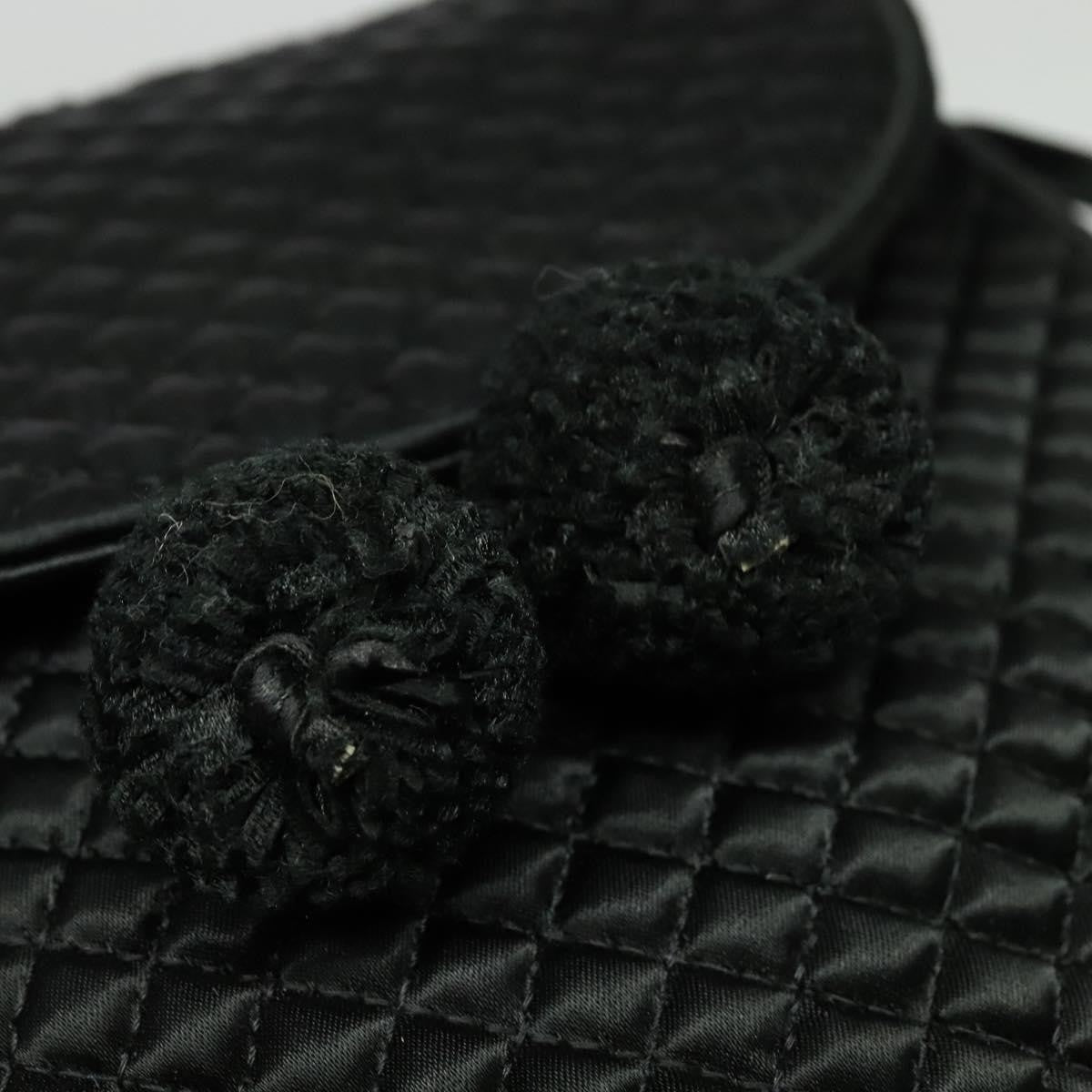 Bottega Veneta Intrecciato Clutch Bag Calfskin Black Satin Shoulder Bag Bag (Pre-Owned)