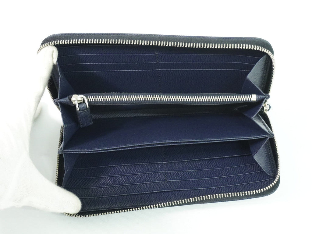 Prada Saffiano Wallet Leather Navy Leather Wallets Accessory (Pre-Owned)