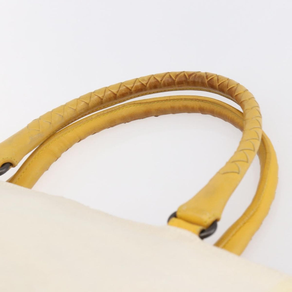 Bottega Veneta Braided Handle Open Tote Bag Canvas With Leather Yellow Canvas Bag (Pre-Owned)
