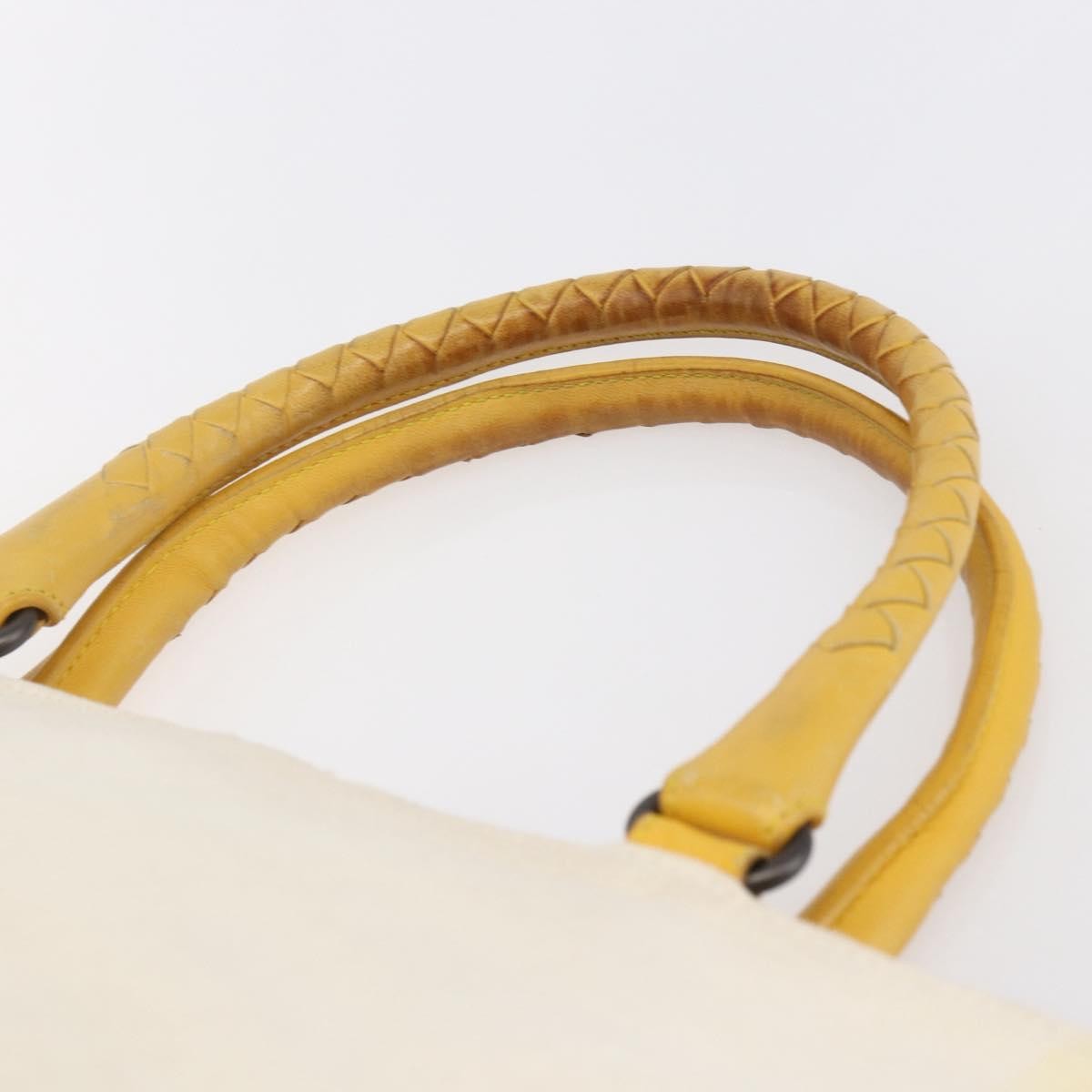 Bottega Veneta Braided Handle Open Tote Bag Canvas With Leather Yellow Canvas Bag (Pre-Owned)