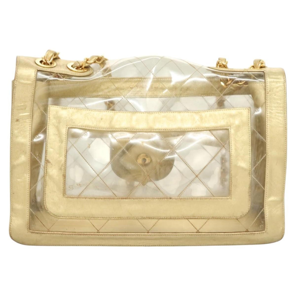 Chanel Classic Single Flap Bag Quilted Applique Vinyl Clear Vinyl Bag (Pre-Owned)