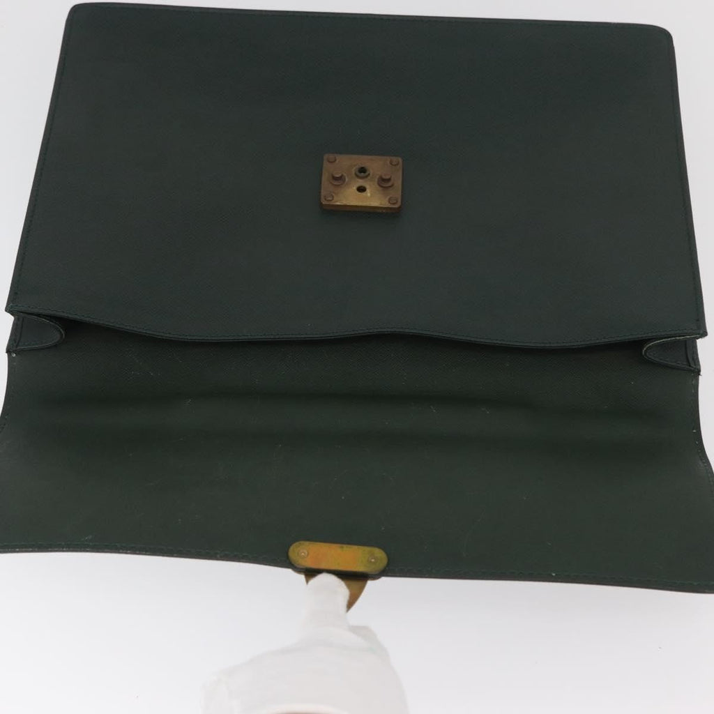 Louis Vuitton Serviette Kourad Briefcase Taiga Leather Green Leather Handbag (Pre-Owned)