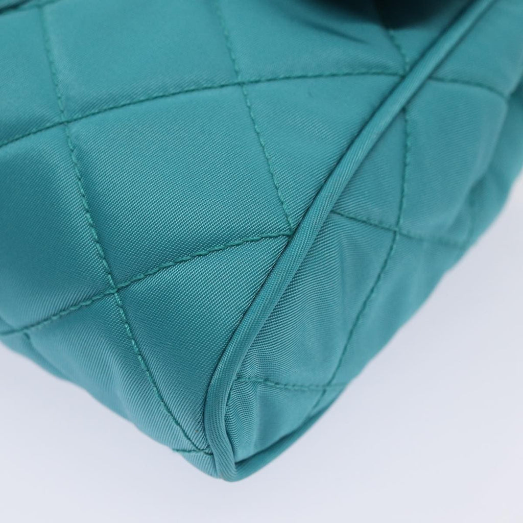 Prada Pushlock Chain Flap Bag Quilted Tessuto Turquoise Nylon Shoulder Bag Bag (Pre-Owned)