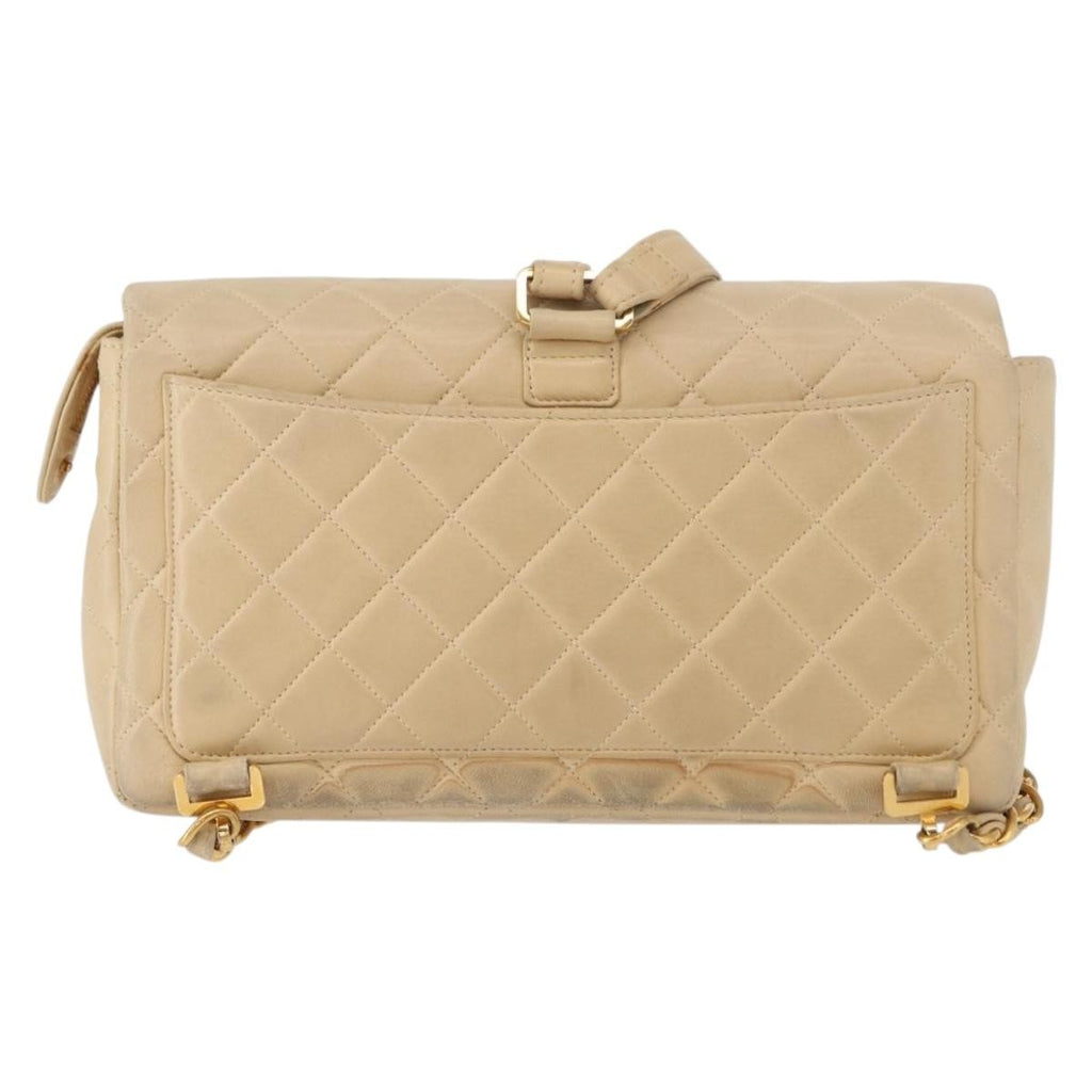 Chanel Vintage Classic Flap Backpack Quilted Lambskin Beige Leather Backpack Bag (Pre-Owned)