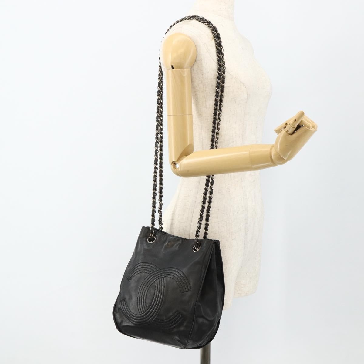 Chanel Vintage Cc Shoulder Bag Lambskin Black Leather Shoulder Bag Bag (Pre-Owned)