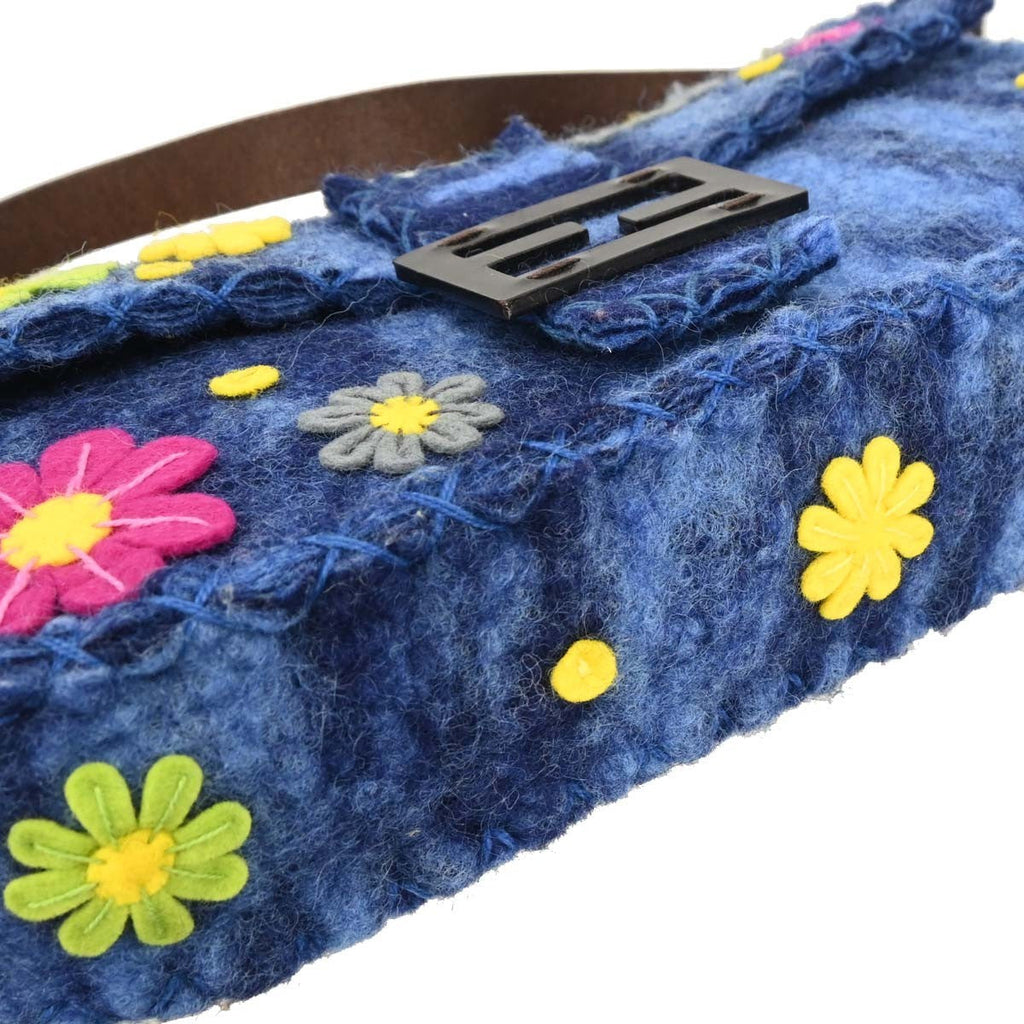 Fendi Baguette Bag Patent Blue Felt,Leather Handbag (Pre-Owned)