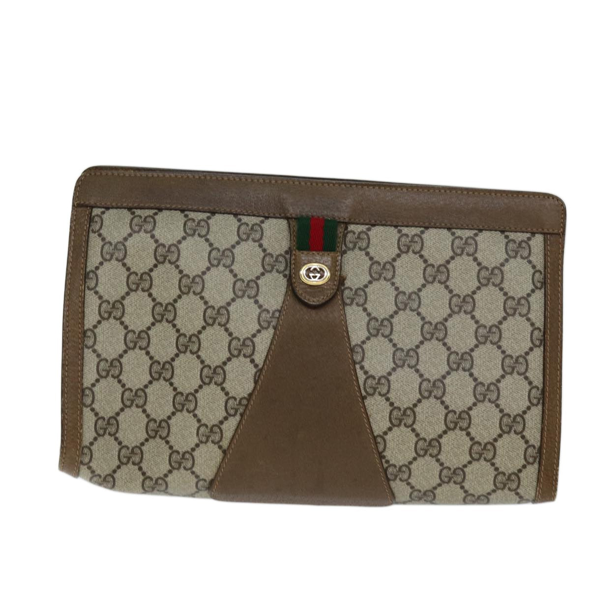 Gucci Sherry Line Pouch Canvas Beige Canvas Clutche & Pouche Bag (Pre-Owned)