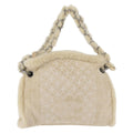 Chanel Vintage Embroidered Cc Chain Tote Quilted Suede And Shearling Silver Canvas Tote Bag Bag (Pre-Owned)