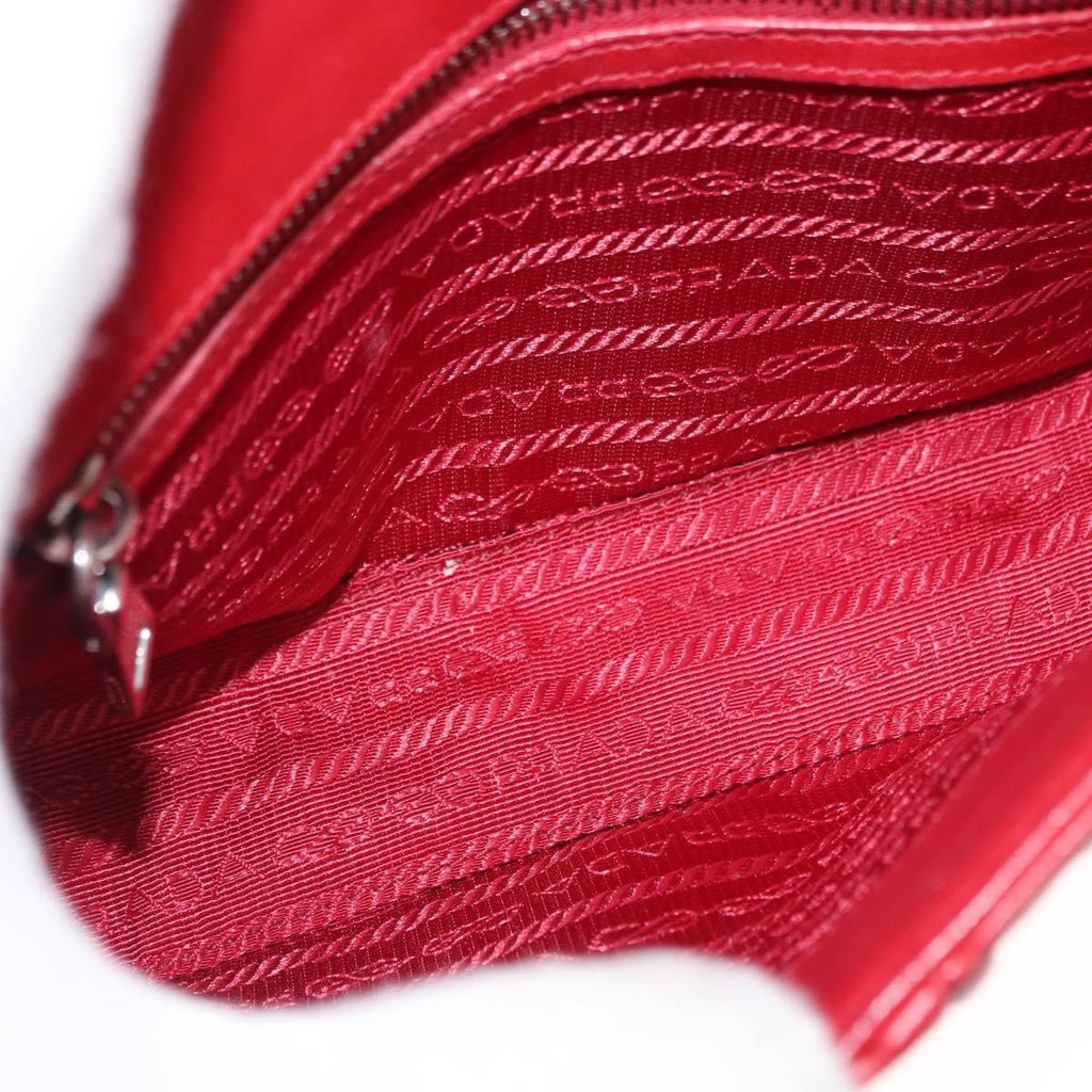 Prada Gaufre Chain Flap Shoulder Bag Nappa Leather Red Leather Shoulder Bag Bag (Pre-Owned)