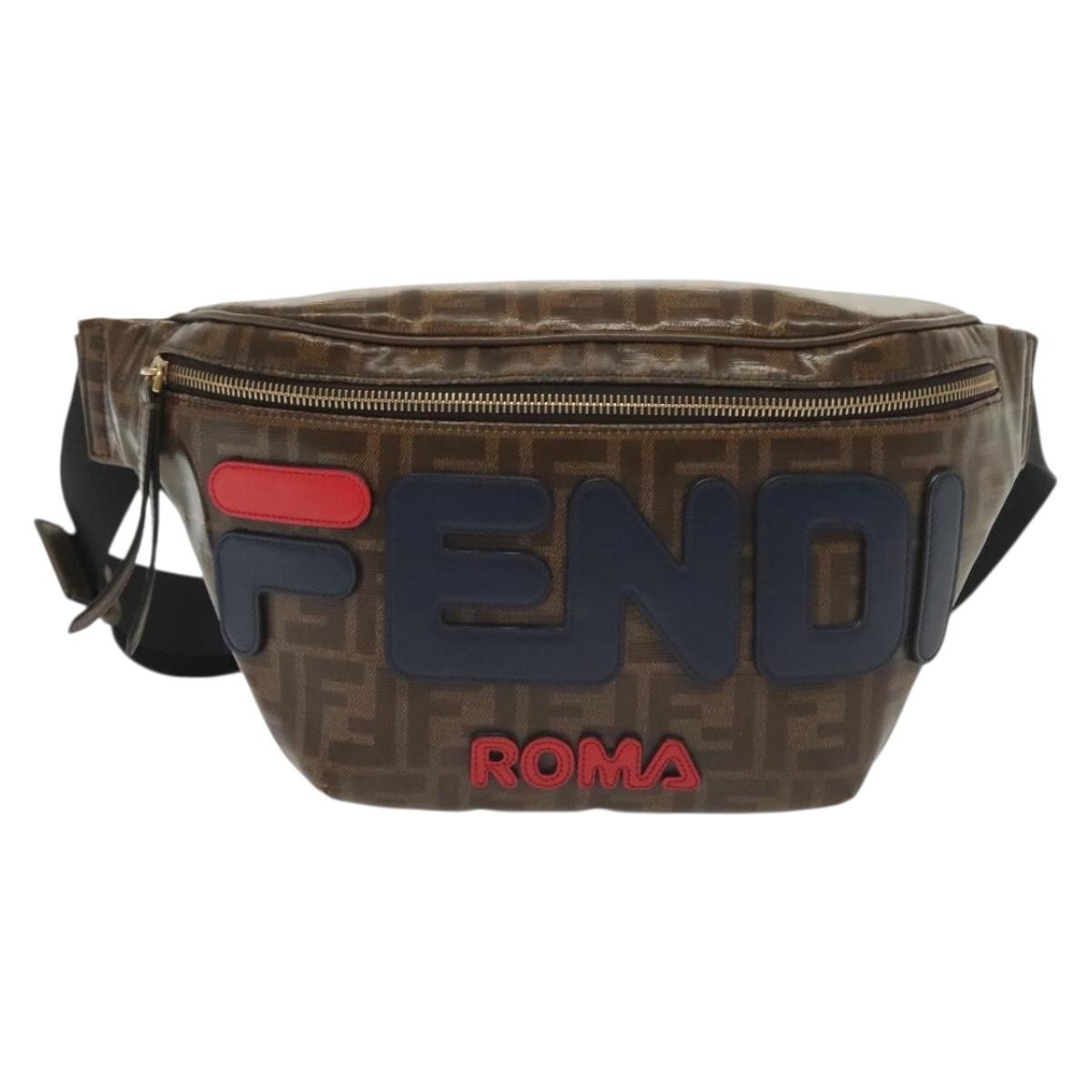 Fendi Mania Logo Waist Bag Zucca Coated Canvas Brown Canvas Clutche & Pouche Bag (Pre-Owned)
