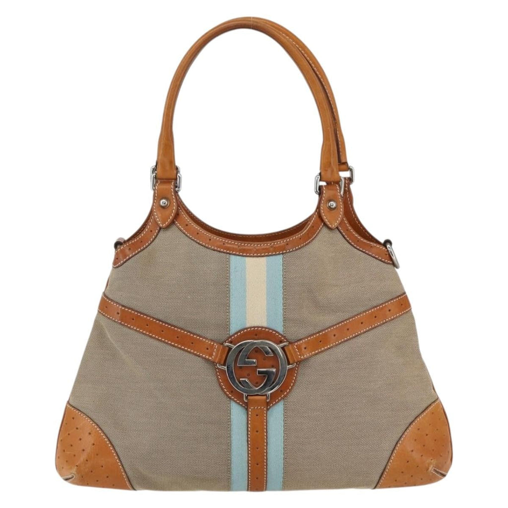 Gucci Reins Web Shoulder Bag Canvas Beige Canvas Shoulder Bag Bag (Pre-Owned)