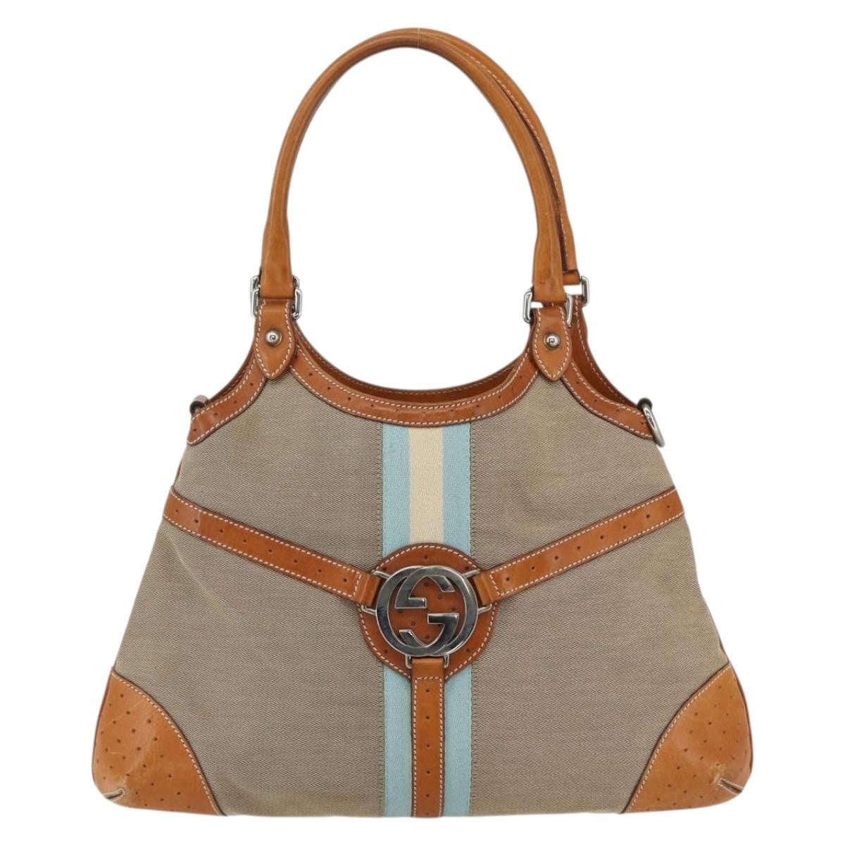 Gucci Reins Web Shoulder Bag Canvas Beige Canvas Shoulder Bag Bag (Pre-Owned)