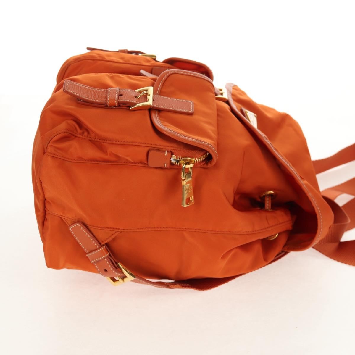 Prada Vela Double Front Pocket Backpack Tessuto With Saffiano Leather Orange Nylon Backpack Bag (Pre-Owned)