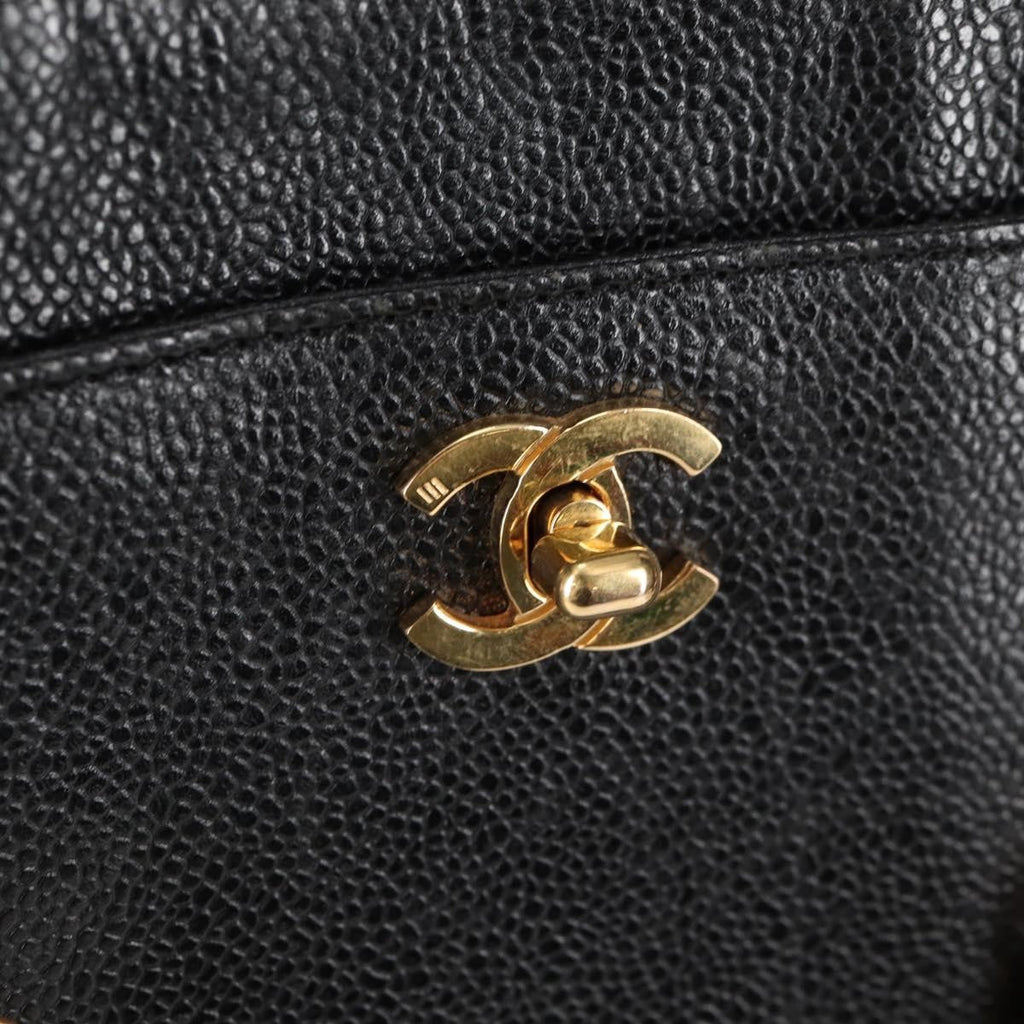 Chanel Vintage Cc Lock Pocket Chain Tote Caviar Black Leather Tote Bag Bag (Pre-Owned)
