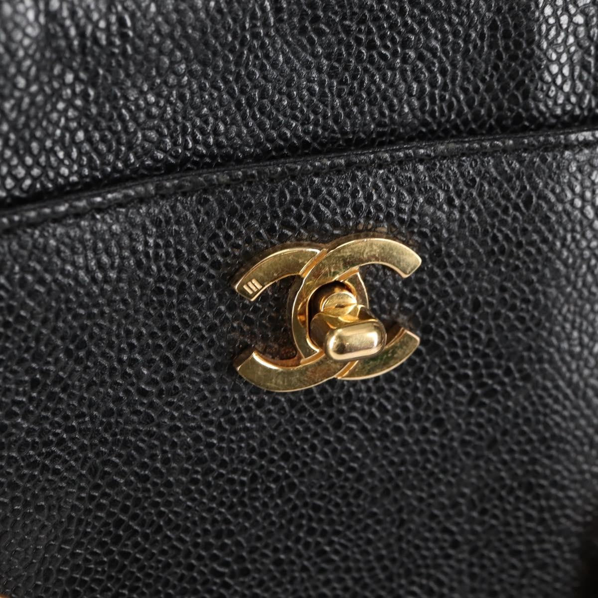 Chanel Vintage Cc Lock Pocket Chain Tote Caviar Black Leather Tote Bag Bag (Pre-Owned)