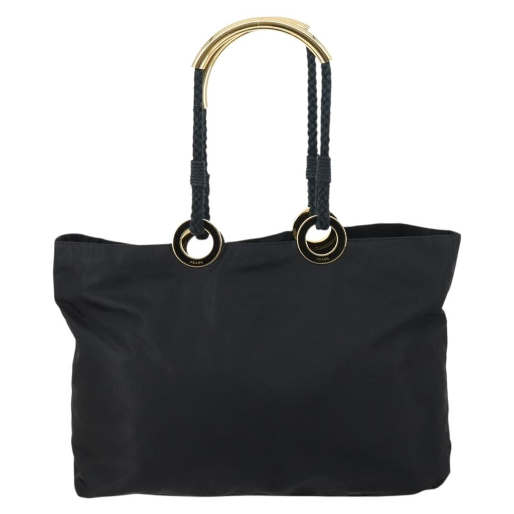 Prada Convertible Metal Handle Satchel Quilted Tessuto Black Nylon Tote Bag Bag (Pre-Owned)