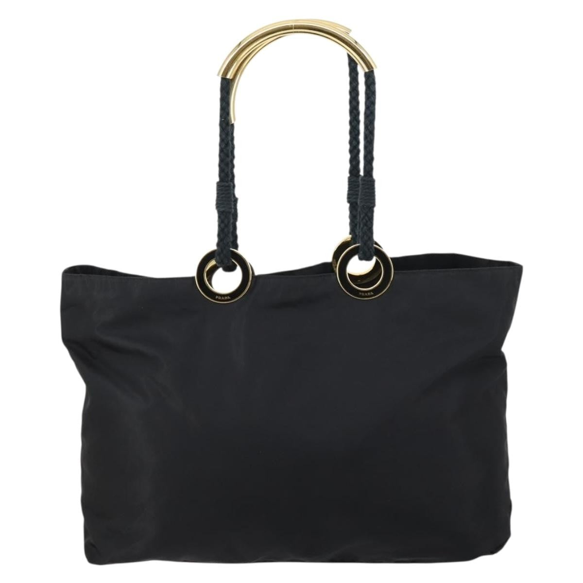 Prada Convertible Metal Handle Satchel Quilted Tessuto Black Nylon Tote Bag Bag (Pre-Owned)