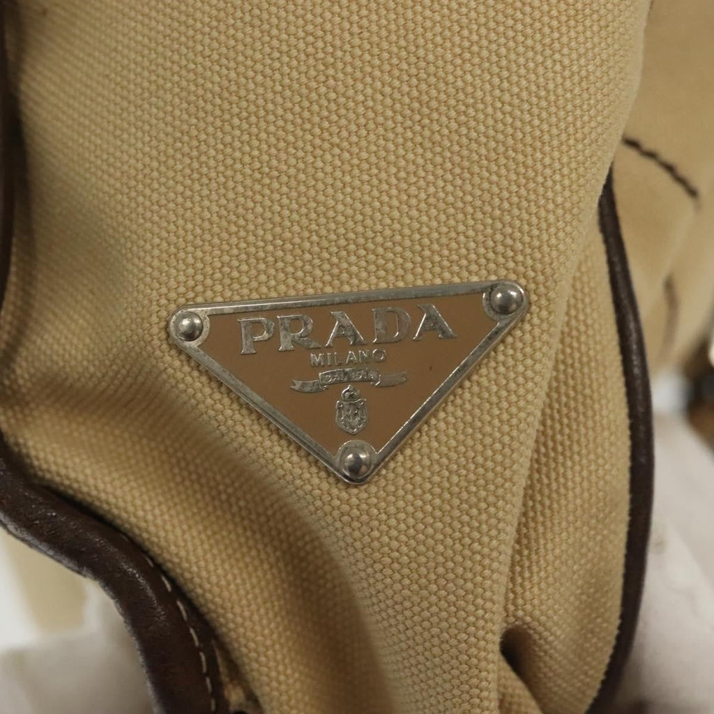 Prada Vintage Shoulder Bag Canvas Beige Canvas Shoulder Bag Bag (Pre-Owned)
