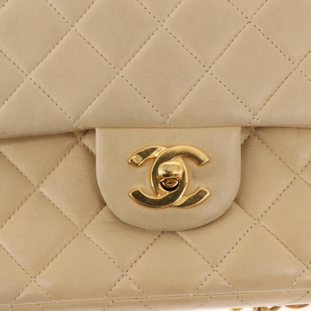 Chanel Vintage Classic Flap Backpack Quilted Lambskin Beige Leather Backpack Bag (Pre-Owned)