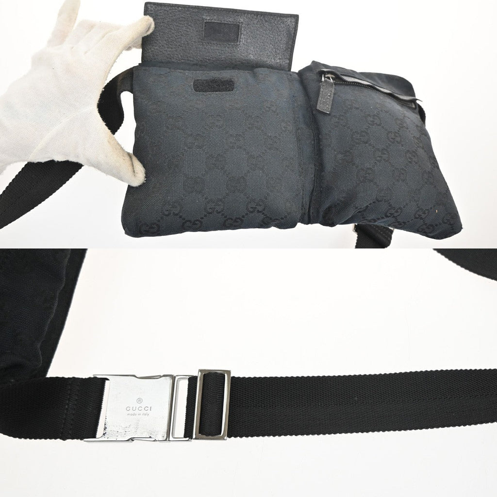 Gucci Vintage Double Belt Bag Gg Canvas With Leather Black Canvas Clutche & Pouche Bag (Pre-Owned)