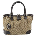 Gucci Sukey Top Handle Satchel Gg Canvas With Leather Beige Canvas Handbag (Pre-Owned)