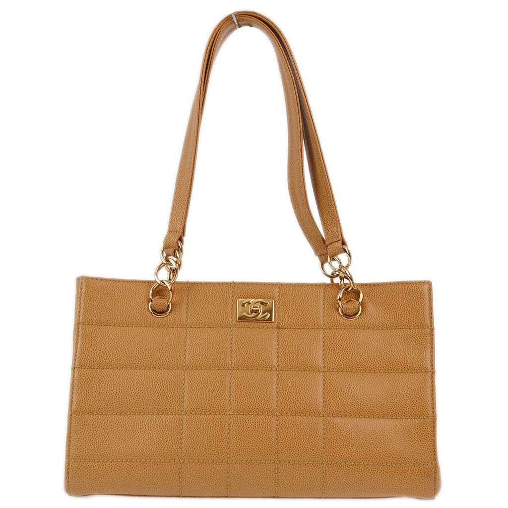 Chanel Vintage Chocolate Bar Zip Around Tote Quilted Calfskin Beige Leather Tote Bag Bag (Pre-Owned)