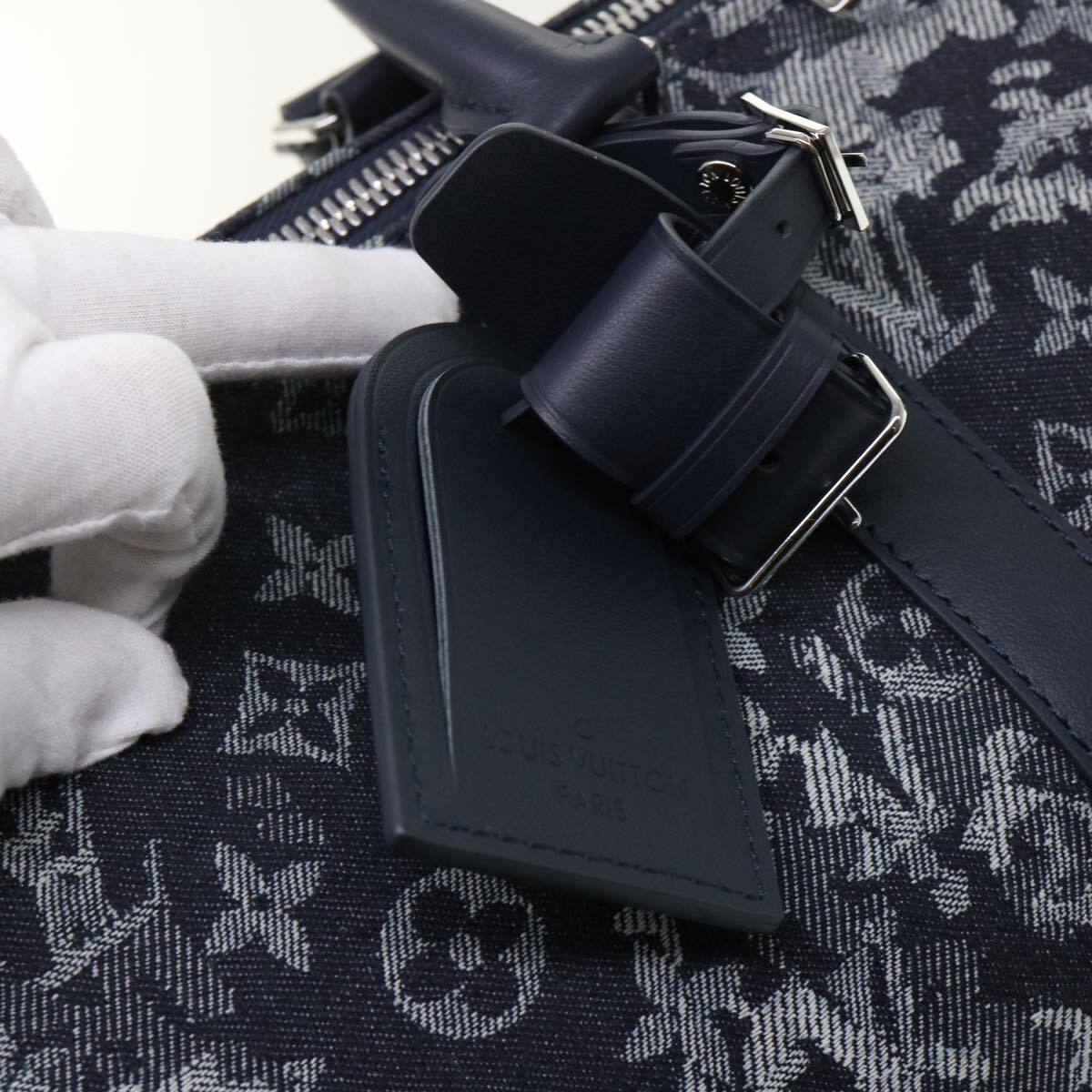 Louis Vuitton Keepall Bandouliere Bag Monogram Tapestry Canvas Navy Canvas Bag (Pre-Owned)
