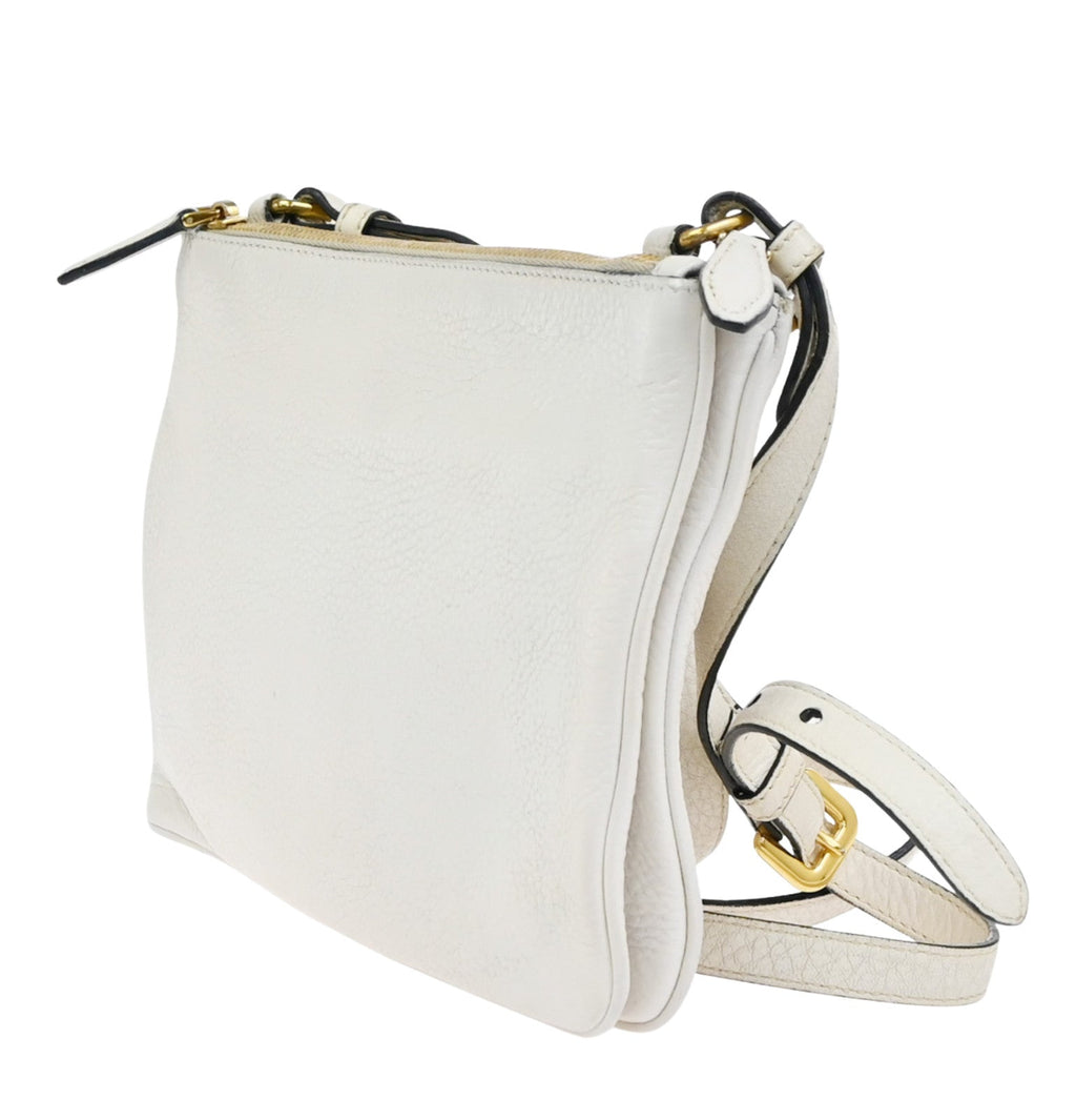 Prada Double Zip Crossbody Bag Vitello Daino White Leather Shoulder Bag Bag (Pre-Owned)