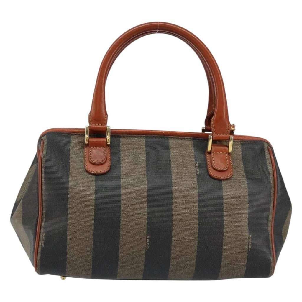 Fendi Vintage Pequin Convertible Boston Bag Coated Canvas Black Canvas Handbag (Pre-Owned)