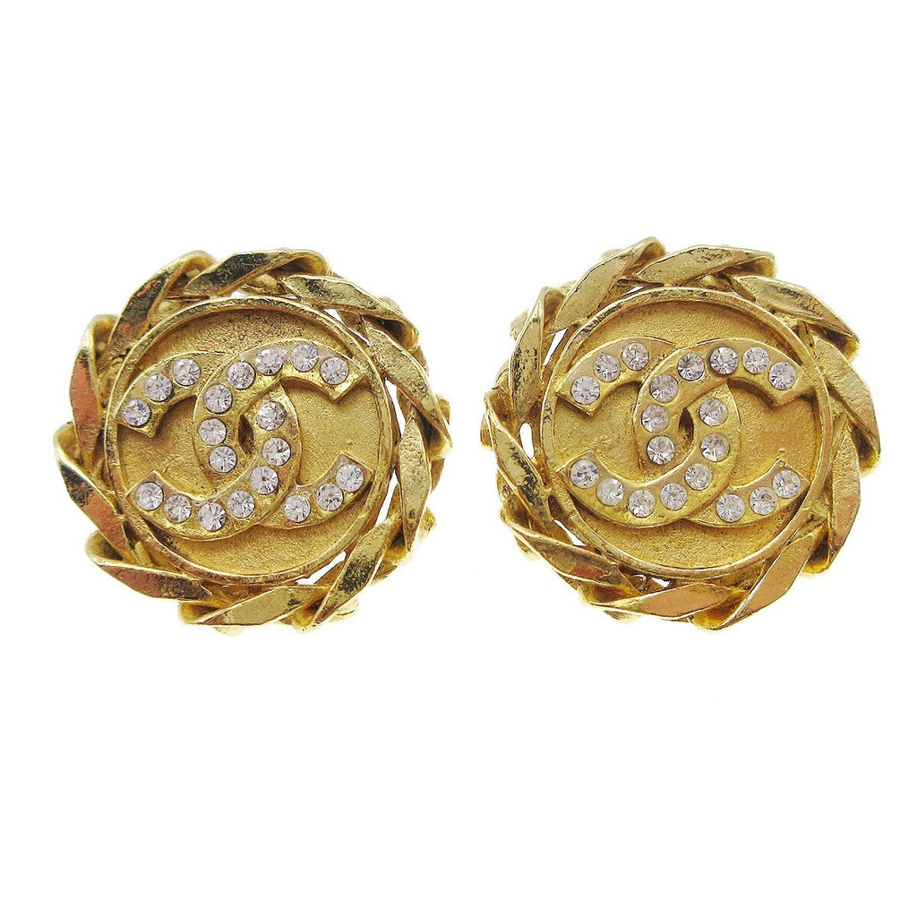 Chanel Cc Button Clip-On Earrings Metal With Faux Pearl Gold Gold_Plated Earrings Jewelry (Pre-Owned)