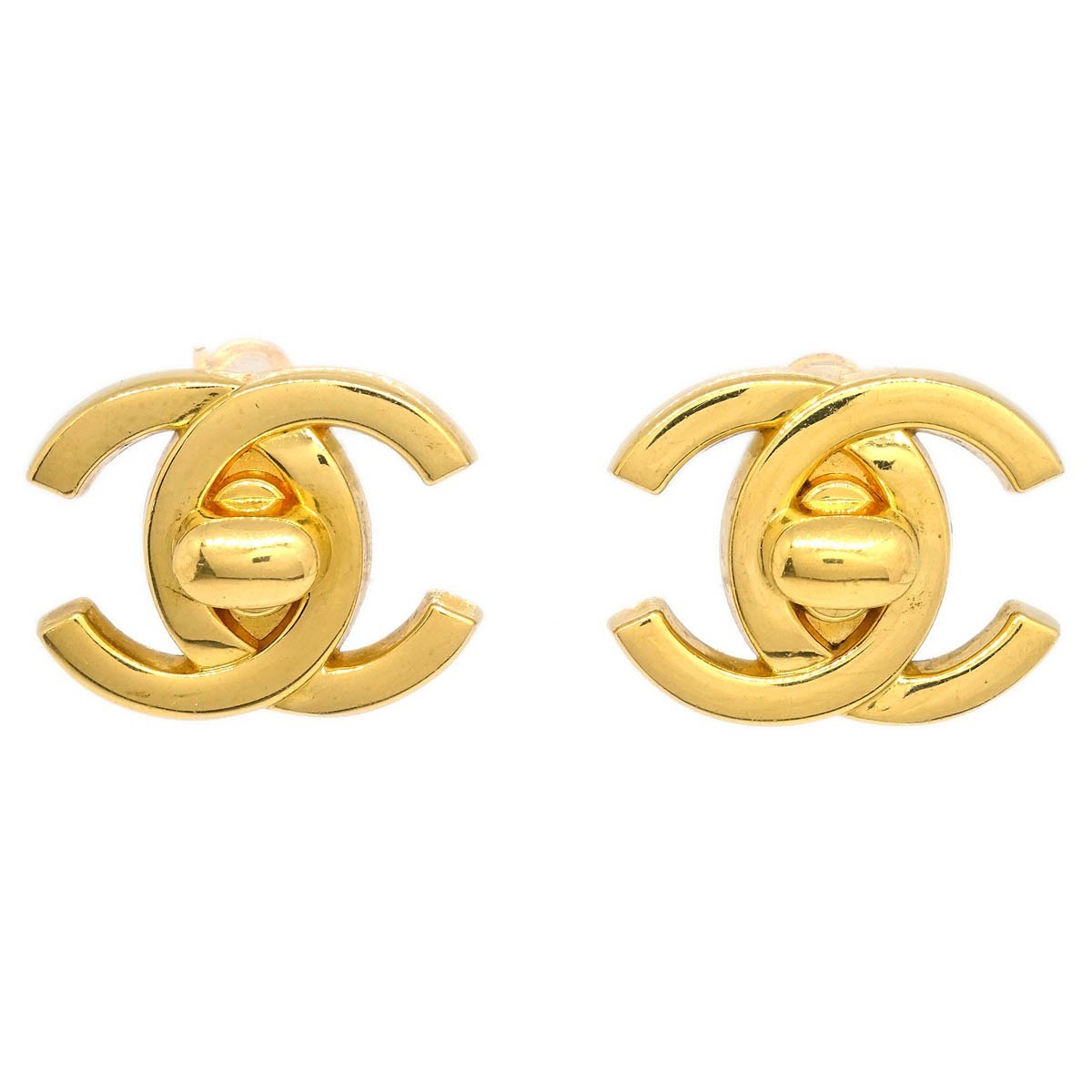 Chanel Cc Turnlock Clip-On Earrings Metal Gold Gold_Plated Earrings Jewelry (Pre-Owned)