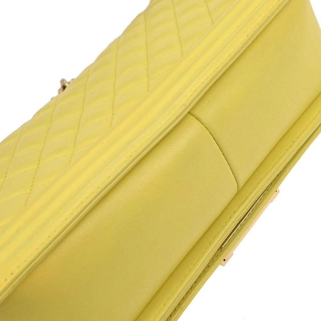 Chanel Boy Flap Bag Quilted Lambskin Yellow Leather Shoulder Bag Bag (Pre-Owned)