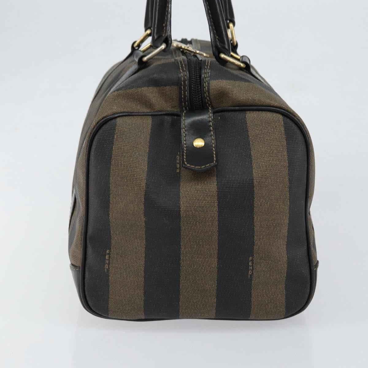 Fendi Vintage Pequin Boston Bag Coated Canvas Brown Canvas Handbag (Pre-Owned)