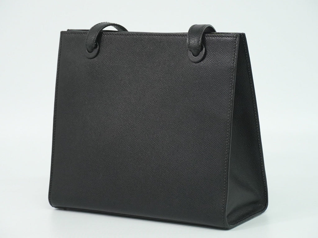 Chanel Vintage Logo Tote Leather Black Leather Tote Bag Bag (Pre-Owned)