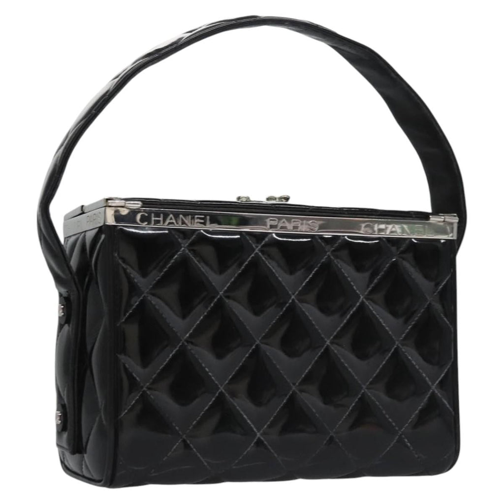 Chanel Vintage Metal Box Bag Quilted Patent Black Patent_Leather Handbag (Pre-Owned)