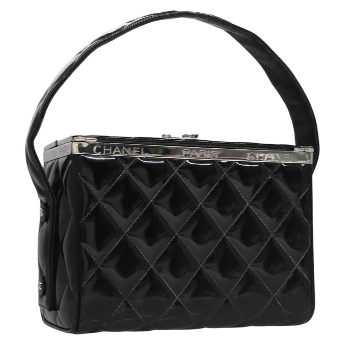 Chanel Vintage Metal Box Bag Quilted Patent Black Patent_Leather Handbag (Pre-Owned)