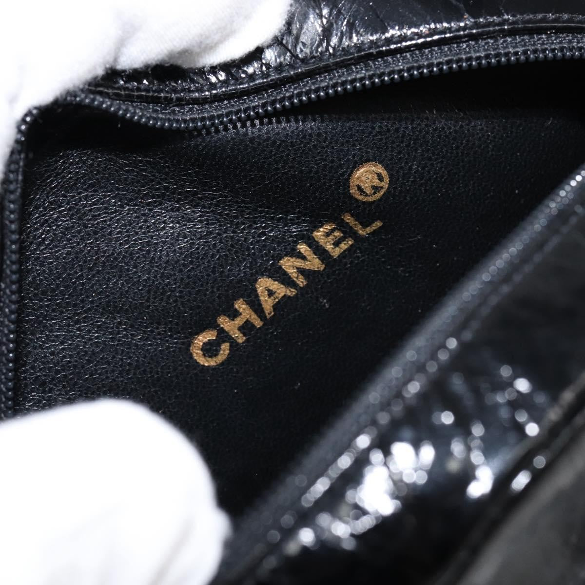 Chanel Vintage Camellia Round Evening Bag Lambskin And Satin Black Patent_Leather Clutche & Pouche Bag (Pre-Owned)