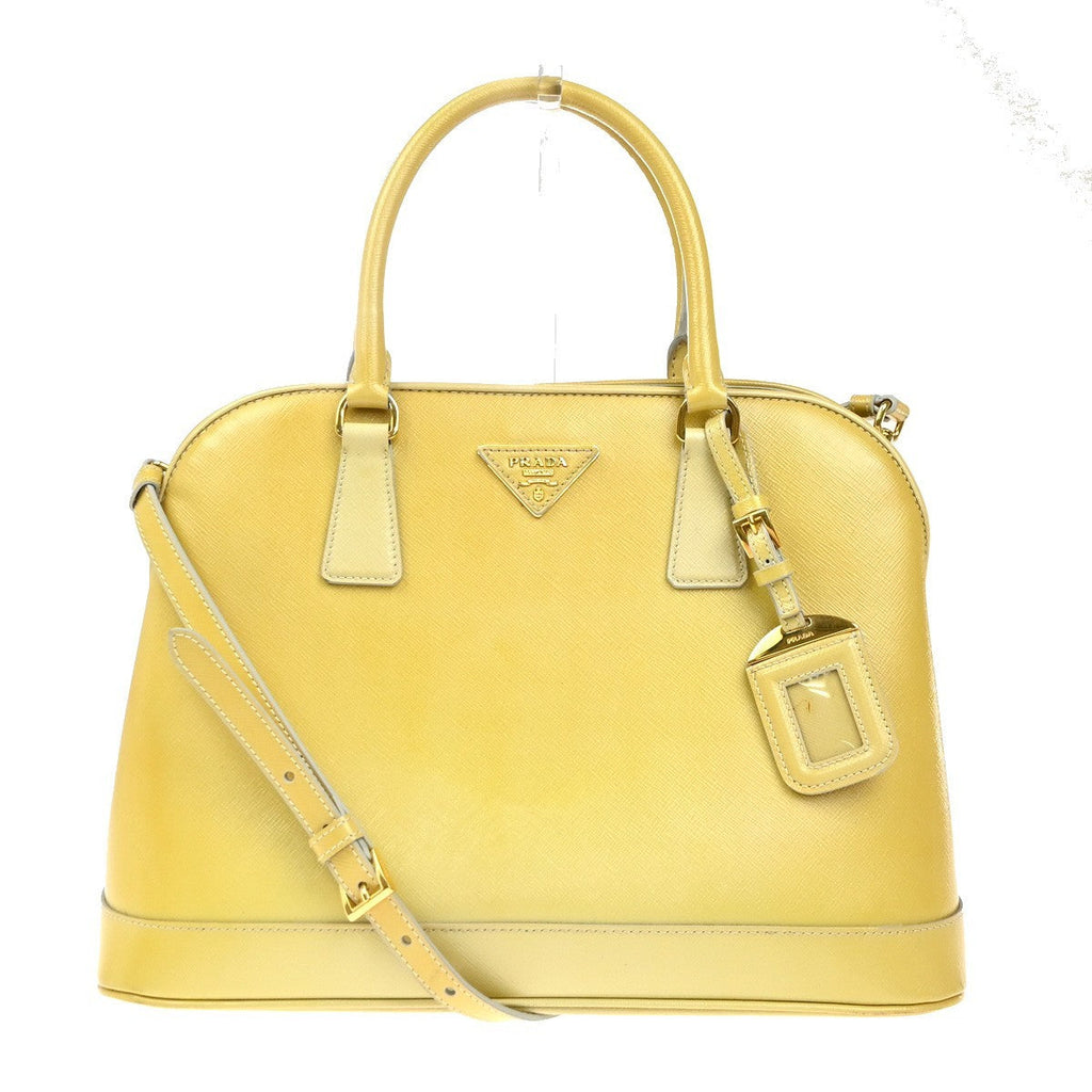 Prada Open Promenade Bag Saffiano Leather Yellow Leather Handbag (Pre-Owned)