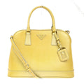 Prada Open Promenade Bag Saffiano Leather Yellow Leather Handbag (Pre-Owned)