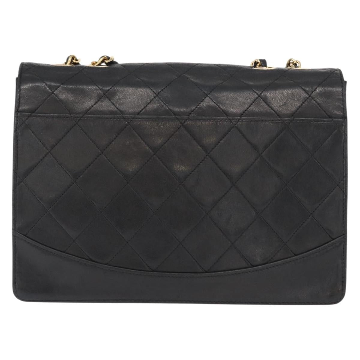 Chanel Vintage Mademoiselle Lock Trapezoid Flap Bag Quilted Lambskin Black Leather Shoulder Bag Bag (Pre-Owned)