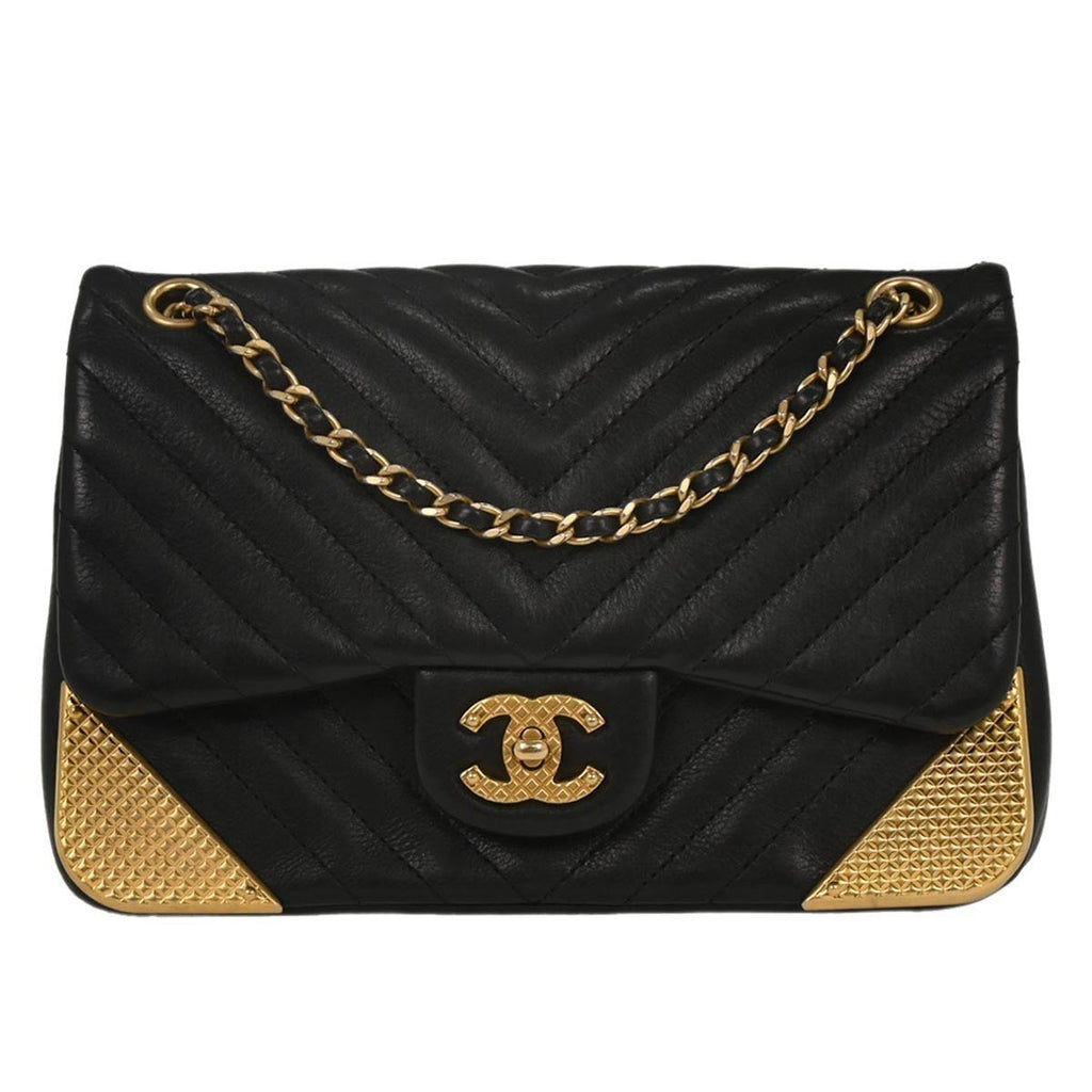 Chanel Rock The Corner Flap Bag Chevron Leather Black Leather Shoulder Bag Bag (Pre-Owned)