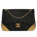Chanel Rock The Corner Flap Bag Chevron Leather Black Leather Shoulder Bag Bag (Pre-Owned)