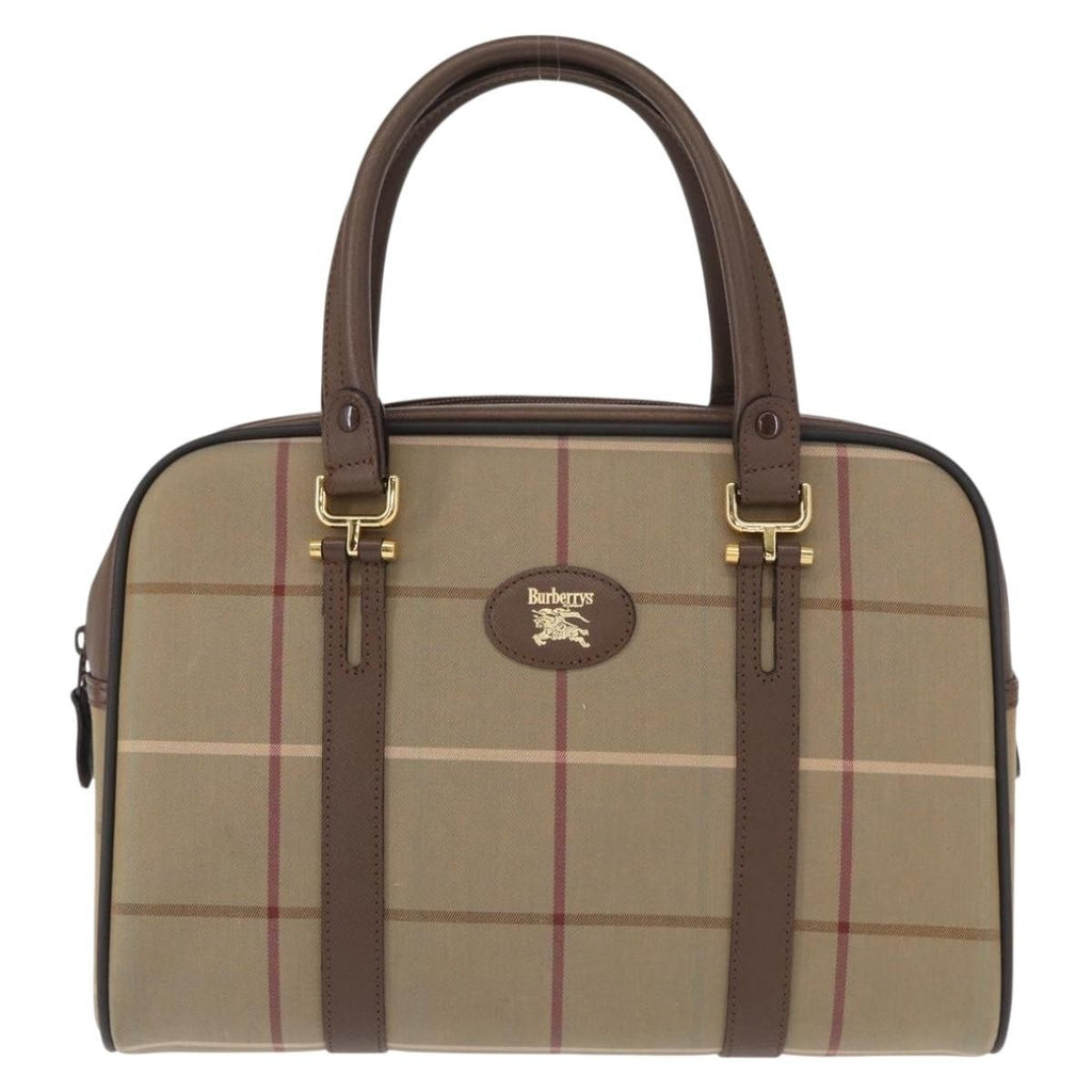Burberry Nova Check Boston Bag Canvas Beige Canvas Handbag (Pre-Owned)