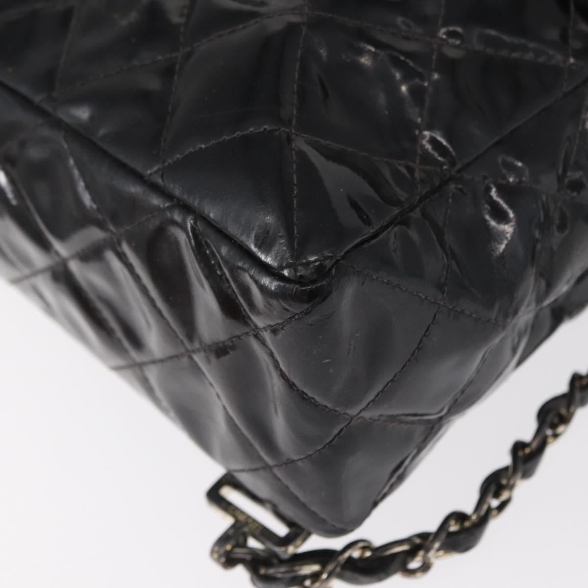 Chanel Vintage Square Flap Backpack Enamel Black Patent_Leather Backpack Bag (Pre-Owned)