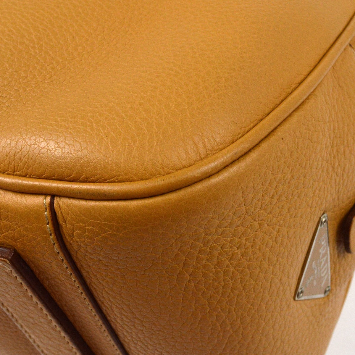 Prada Bowler Bag Saffiano Leather Beige Leather Handbag (Pre-Owned)