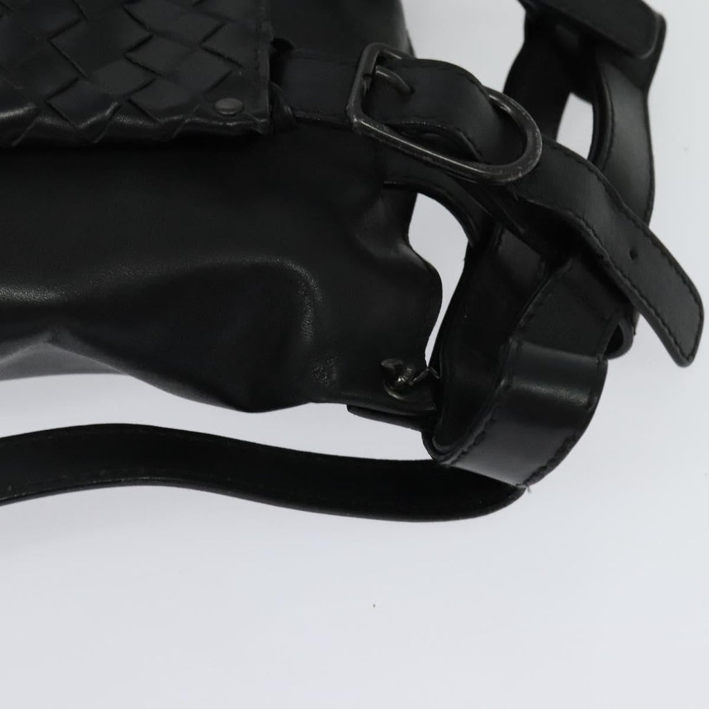 Bottega Veneta Utility Waist Bag Leather With Intrecciato Black Leather Shoulder Bag Bag (Pre-Owned)